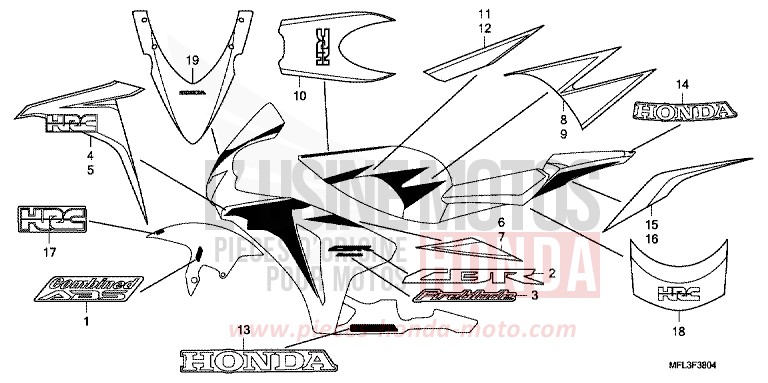 RAYURE/MARQUE (5) von CBR1000RR "Fireblade" GRAPHITE BLACK (NHB01XA) von 2010